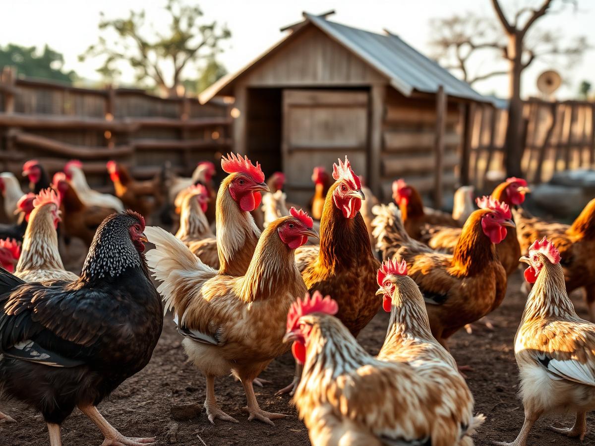 Free-range Kuroiler chickens in a Kenyan poultry yard
